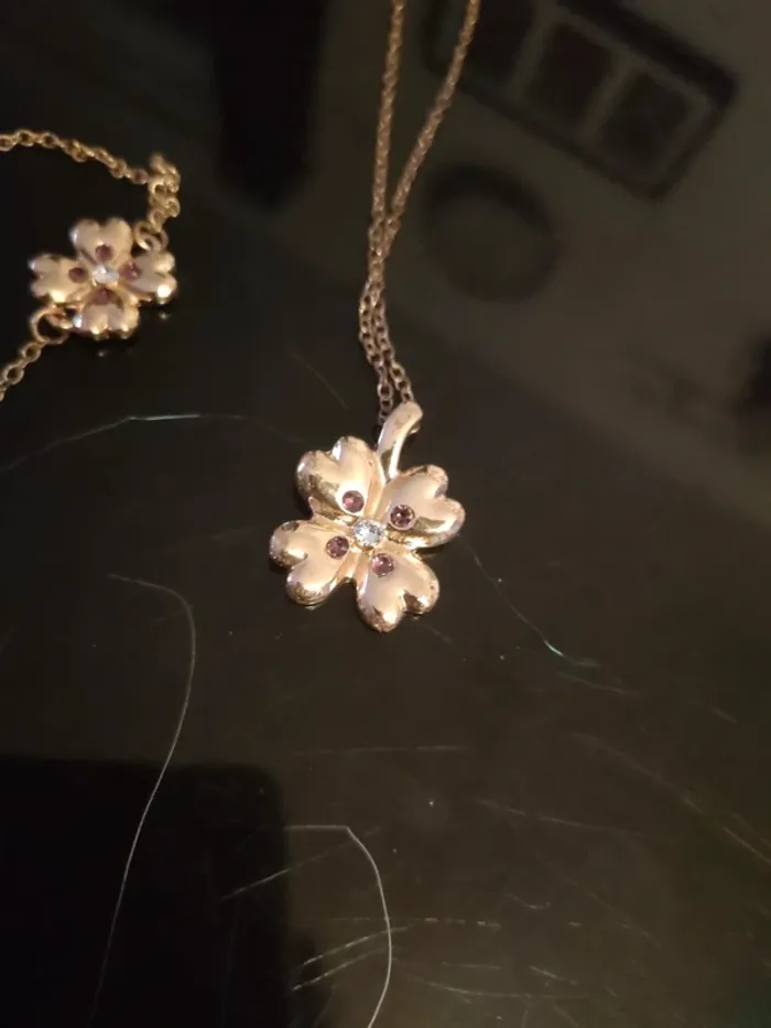 Parure collier bracelet trèfle 4 feuilles fantaisie - photo numéro 3