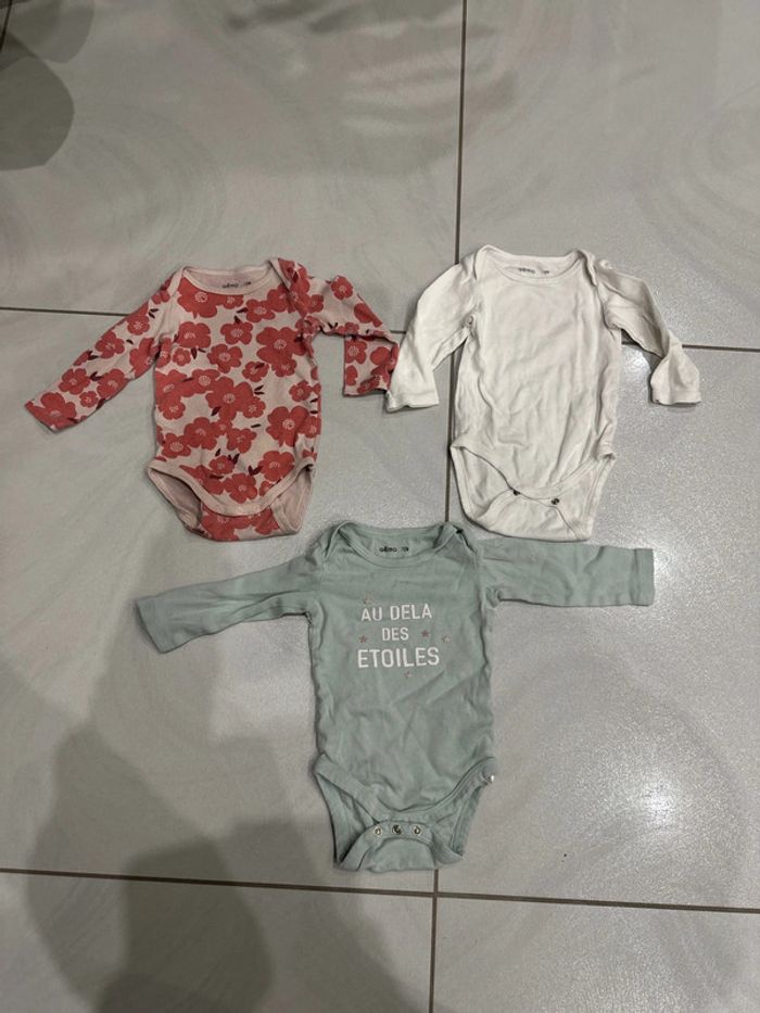 Lot de 3 bodies manches longues 12 mois