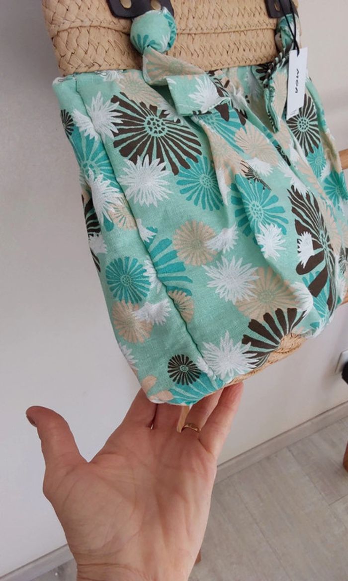 Sac bohème paille turquois Neuf avec Étiquette - photo numéro 3