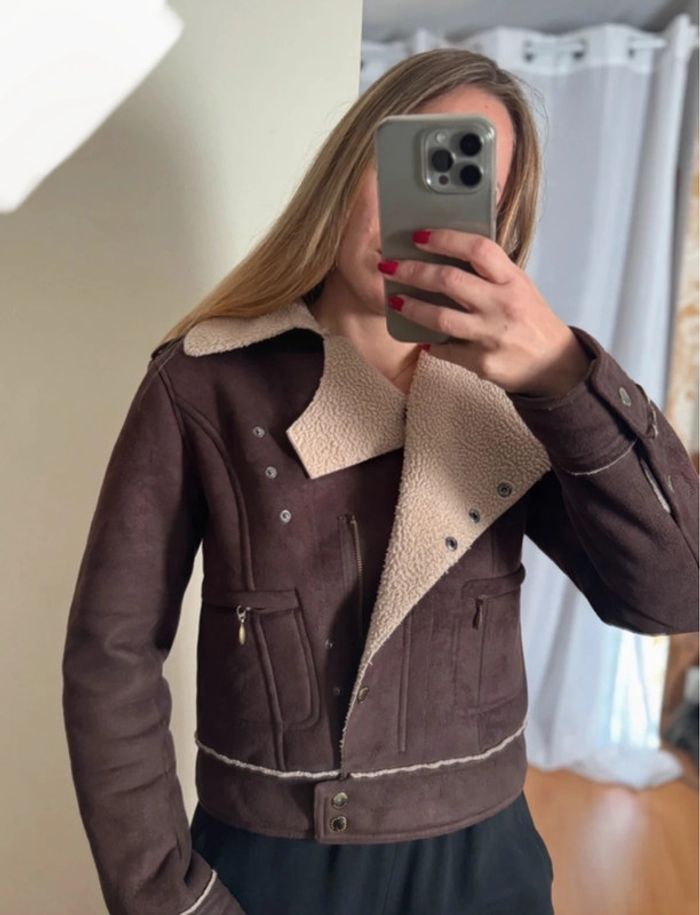 Veste style aviateur marron type peau de mouton Morgan 36 S - photo numéro 7