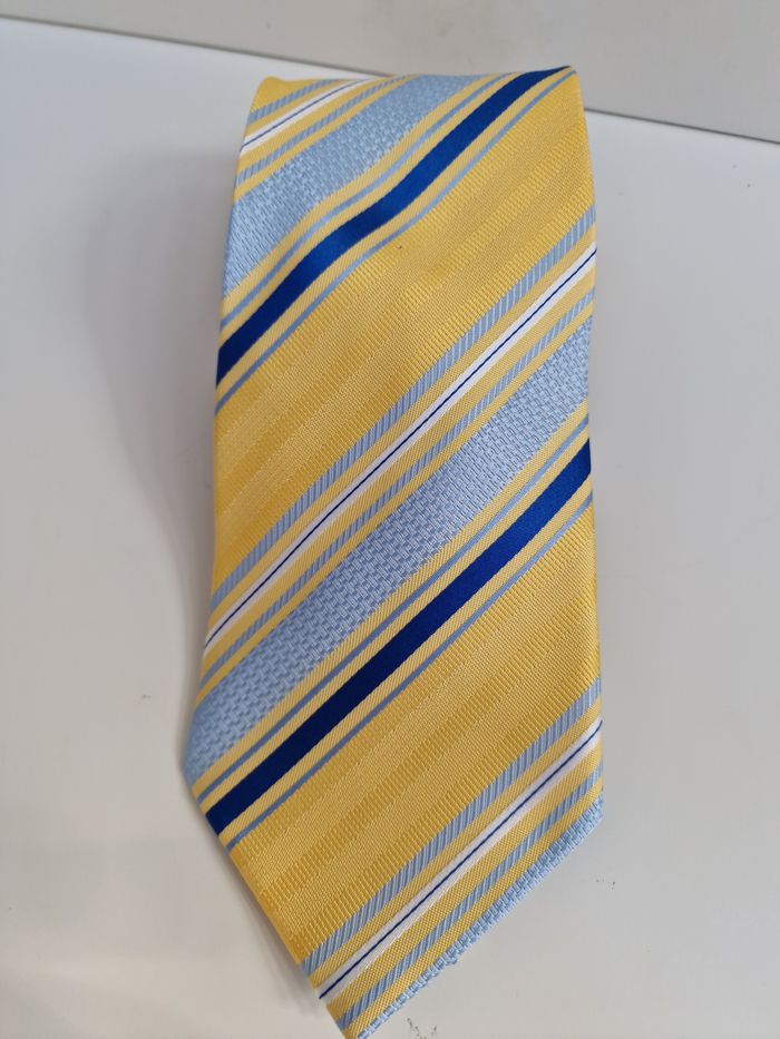 Cravate Jaune A Rayures Bleu Blanc Jaune - photo numéro 10