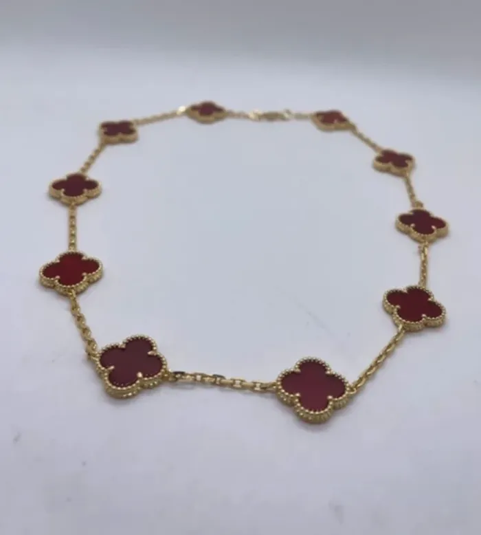 Collier 10 trèfles cornaline rouge 41cm - photo numéro 6