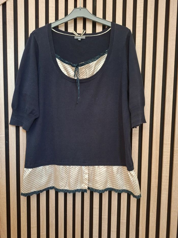 Pull bleu marine bohème Phildar T 42