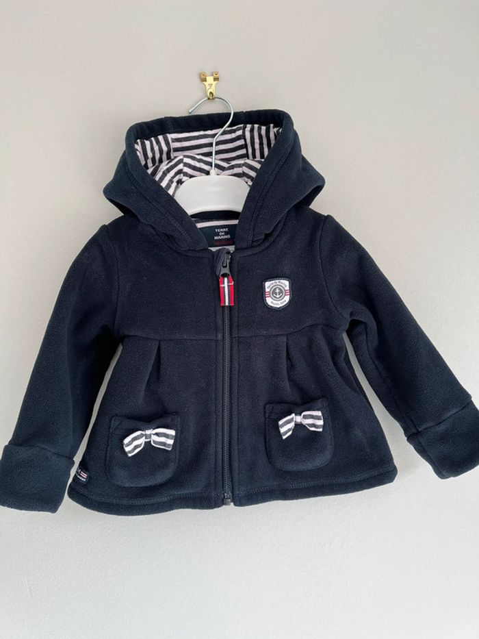 Manteau/veste en tissus chaud Terre de marins, intérieur polaire bleu marine en taille 9 mois - photo numéro 2