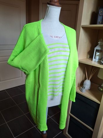 Ensemble marinière + gilet vert fluo étoile strass