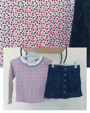 5 ans ensemble Okaïdi teeshirt et jupe côtelée