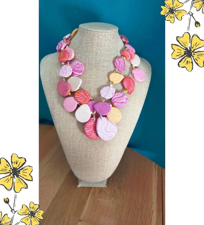 Collier fait main en pâte polymère – Nuances de rose et jaune pastel _ Collection Nuances de Rose - photo numéro 16