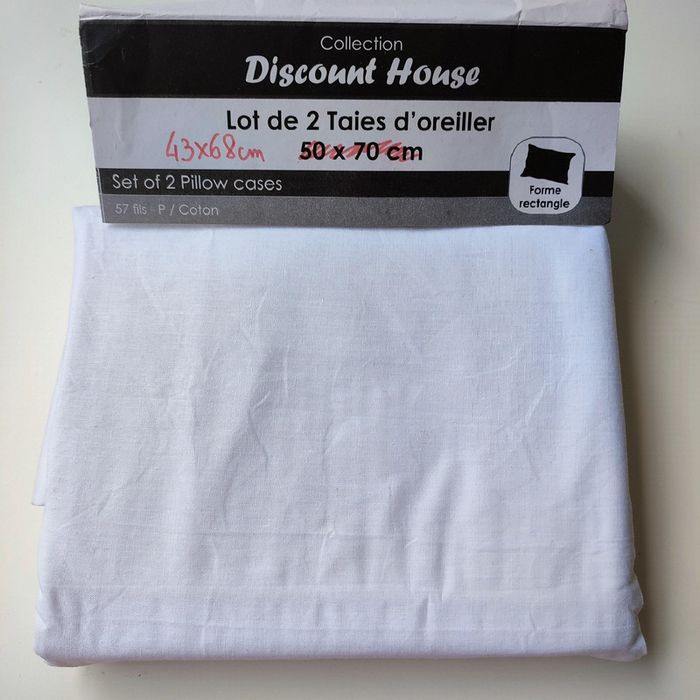 Lot de 2 taies d'oreiller blanches en coton de 43 x 68 cm