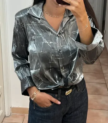 Superbe chemise chic original à paillettes vintage - taille L - neuve