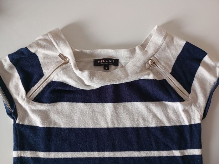 Tee-shirt pull marin. Manches courtes. TS/38.. Viscose polyamide.Morgan. Très bon état. - photo numéro 6