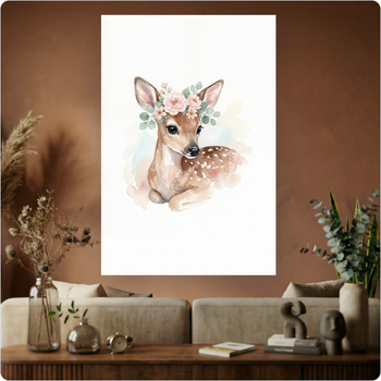 Affiche faon aquarelle "Faon Fleuri" poster déco murale enfant nature A3 Sans cadre