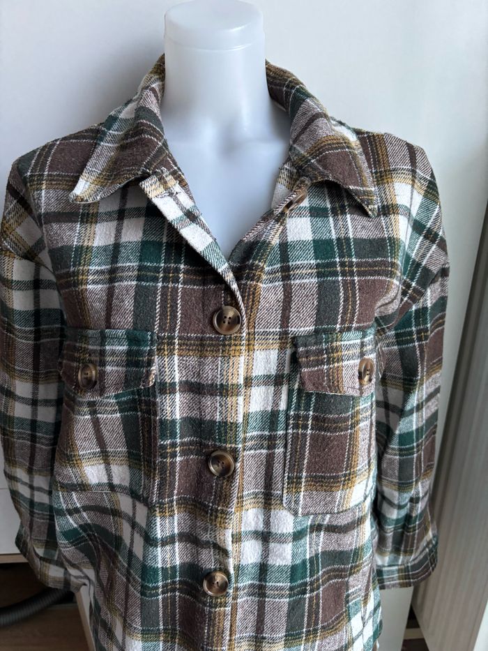 Veste sur chemise à carreaux marron vert taille M/L - photo numéro 2