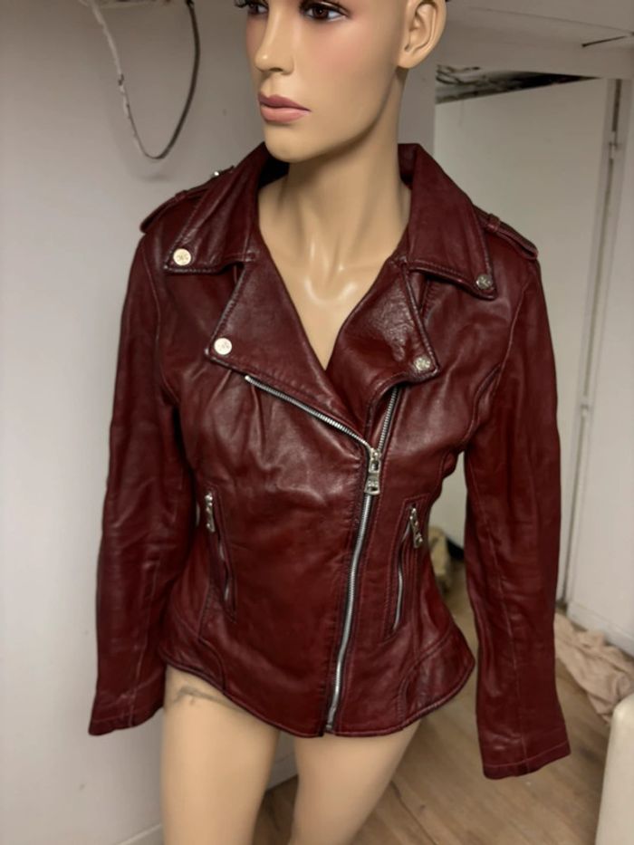 Perfecto en cuir véritable bordeaux femme - photo numéro 3