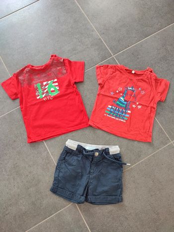 Lot 2 t-shirts + 1 short 18 mois