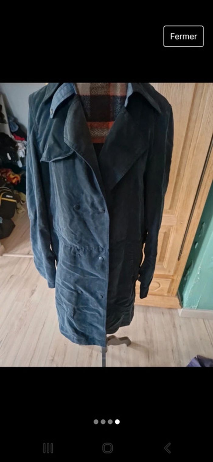 Superbe manteau léger trench peau de pêche EDC taille s bleu marine - photo numéro 4
