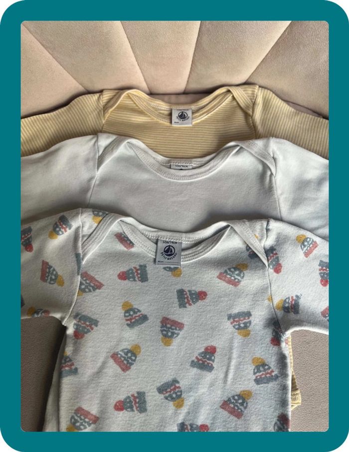 Lot 3 bodies manches longues mixte 12 mois - Petit Bateau - photo numéro 3