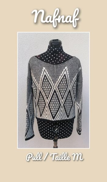 Pull acrylique mailles losanges crème noir Taille M Nafnaf