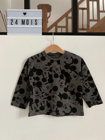 Teeshirt ML gris anthracite et dessins noirs Mickey - Taille 24 Mois (92cm)