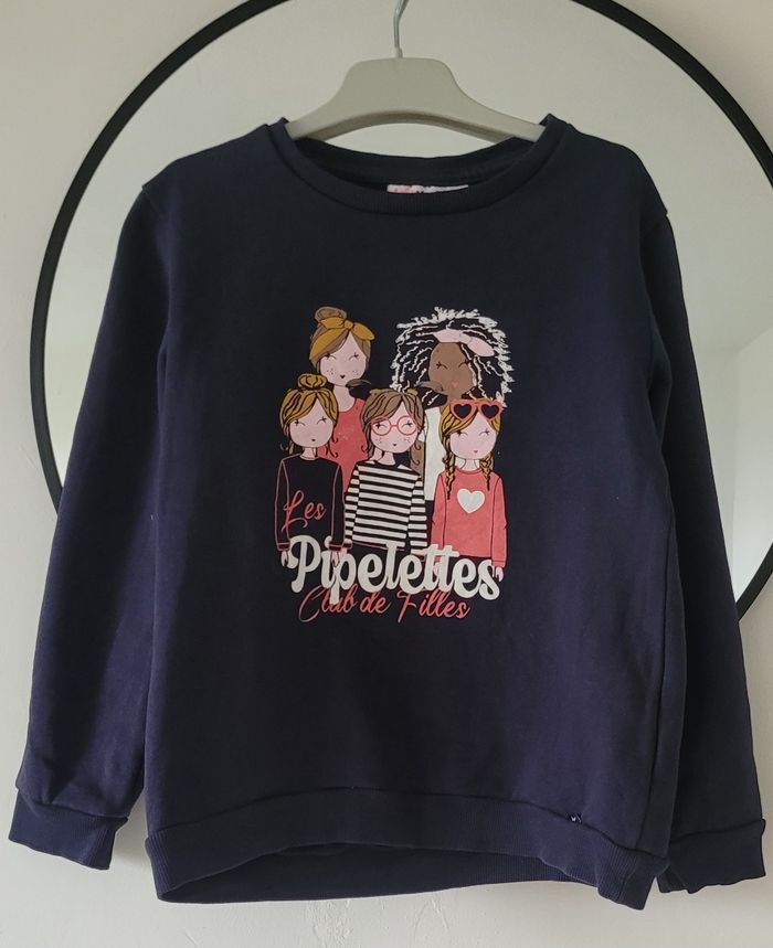 Pull bleu marine et rose pour fille marque lili marelle
