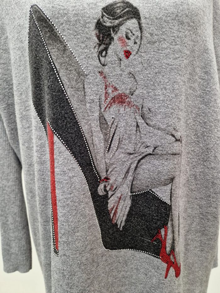 Sweat Gris Imprimé Femme Talon Strass - photo numéro 3