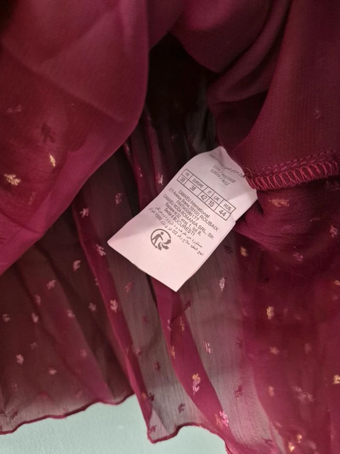 Blouse transparente bordeaux a motifs dorés, taille 38, Camaieu - photo numéro 9