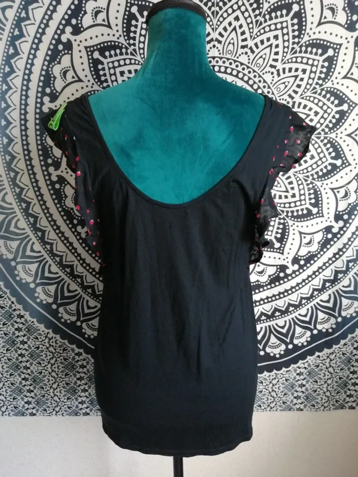 Tee-shirt noir bi matière à motifs fraises / etam / (M) - photo numéro 5
