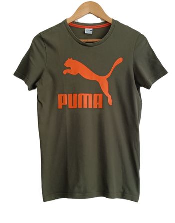 T shirt vert kaki logo orange. Puma. Taille 13 - 14 ans. 