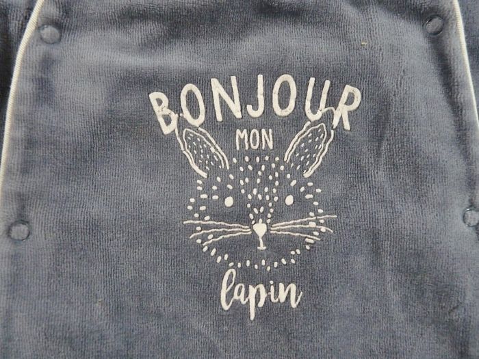 Pyjama dors-bien grenouillère velours bleu gris lapin Tape À L'oeil 6 mois 68 cm garçon - photo numéro 2