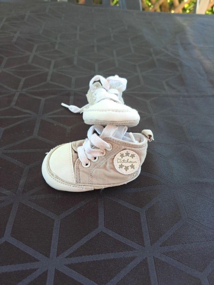 Chausson naissance gris en toile kitchoun