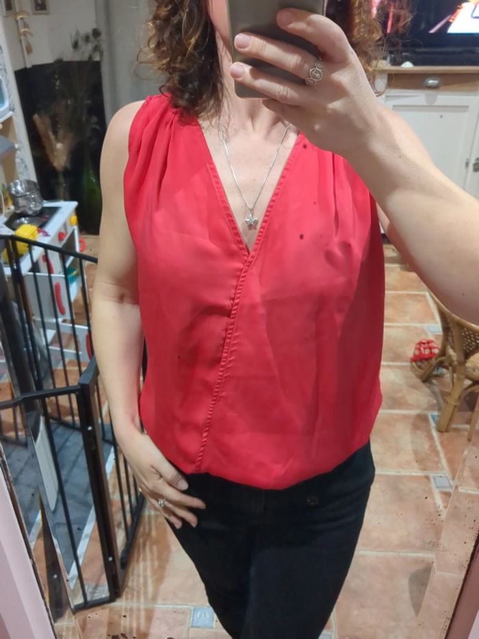 Blouse satinée rouge S
