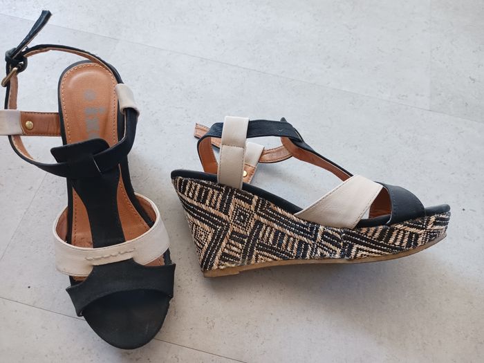 Sandales noires et beige talon compensés taille 36 Ixoo - photo numéro 2
