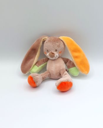 Doudou petite peluche chien marron beige NATTOU for ThermoScan orange vert 15 cm