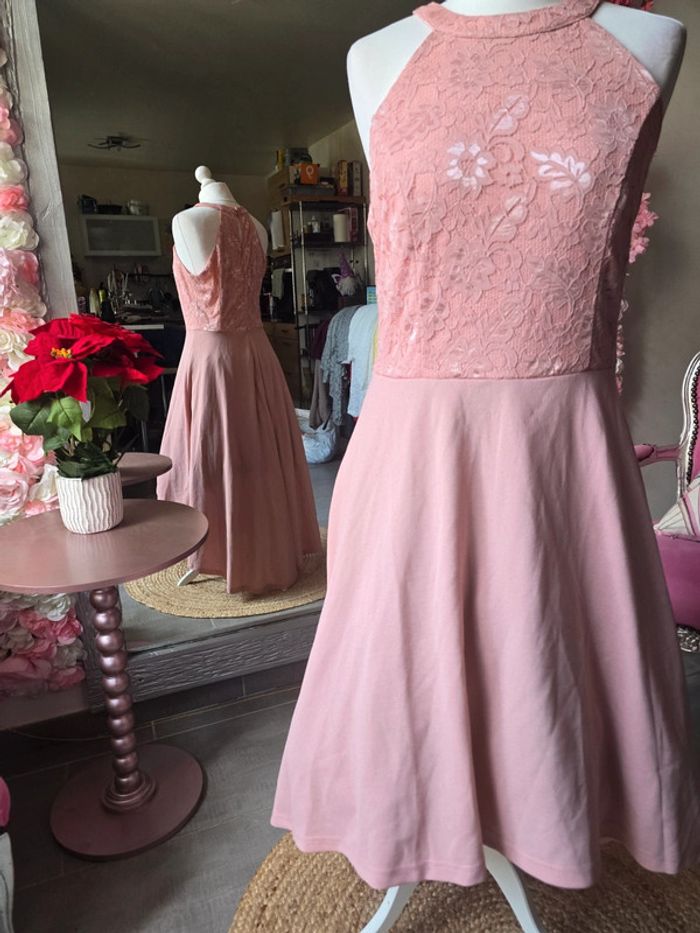 Robe cérémonie élégant rose coquette plus longue derriere taille L - photo numéro 6