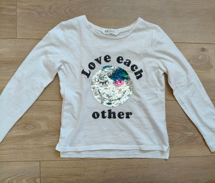 Tee-shirt manches longues fille H&M blanc planete 122-128 cm