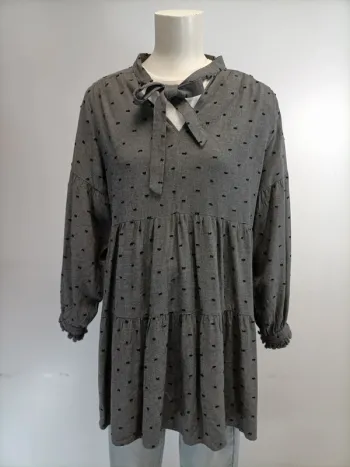 Robe Zara Grise pois noirs - taille S - volants - Noeud à l'avant col en V - Viscose A422