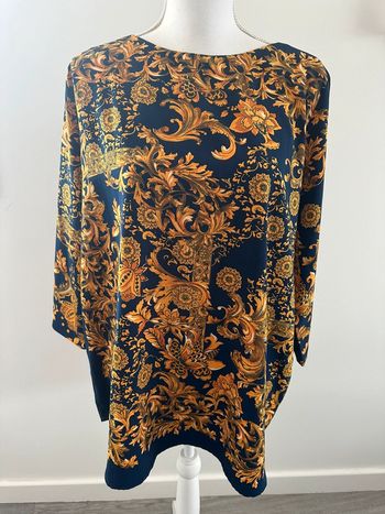 Blouse oversize baroque dorée et bleue marine Vintage T40/42 L/XL