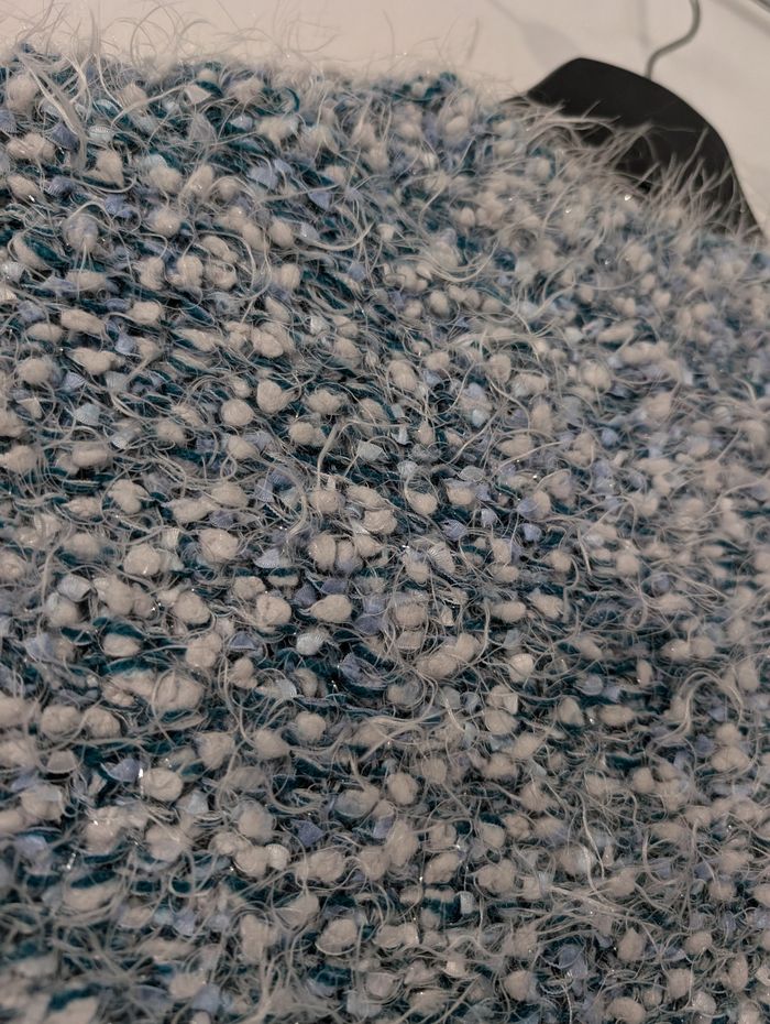 Pull hiver doux bleu clair et blanc col rond ras New Tilt XS/34 - photo numéro 5