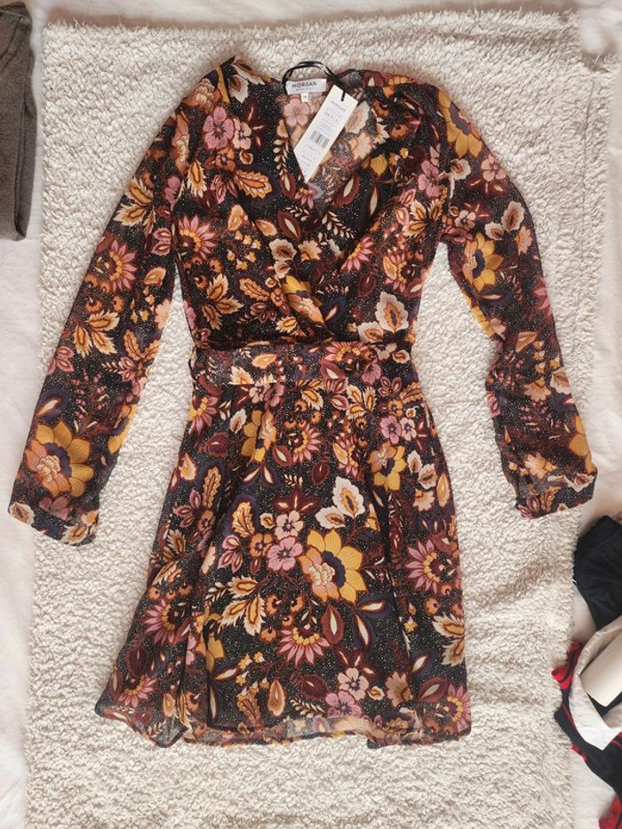 Robe noire motifs fleuris Morgan neuve T.34/XS - photo numéro 7