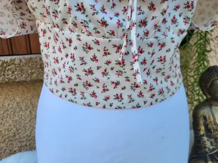 Crop top fleuri côtelé blanc multicolore shein taille 52 - photo numéro 5