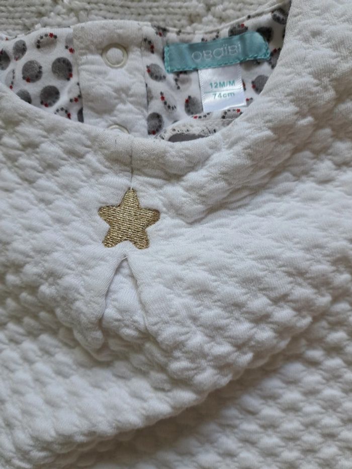 Ensemble robe blanche manches longues + legging Obaïbi fille 12 mois - photo numéro 3
