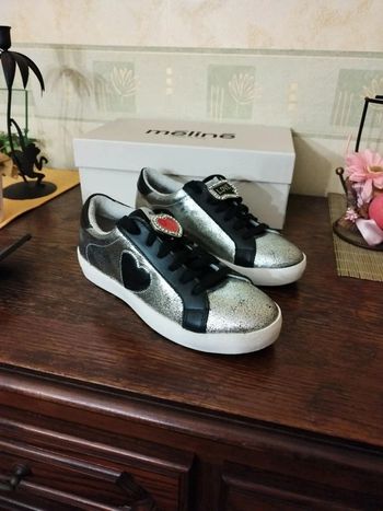 Baskets sneakers argenté cœur Méliné 36 y2k