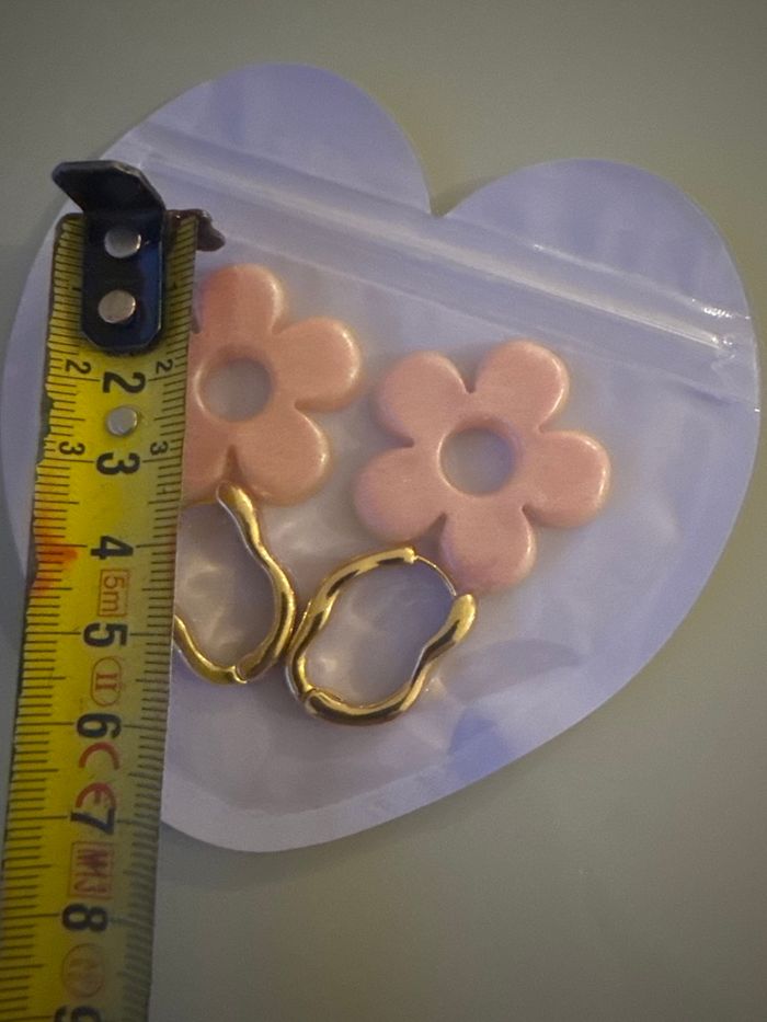 Créoles + pampilles fleur rose - photo numéro 6