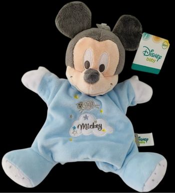 ❤️B4290 Doudou Plat Peluche marionnette Mickey Mouse Bleu Disney baby Nuage