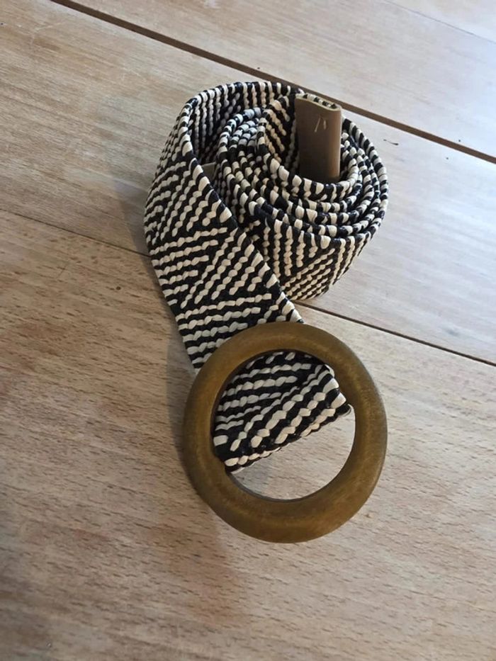 📌 Ceinture en raphia naturelle – boucle bois – style bohème chic – 96 cm - photo numéro 2