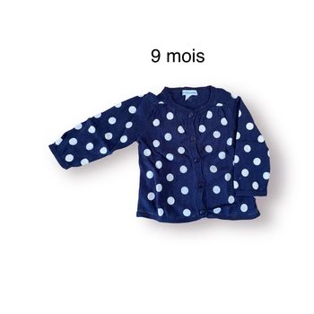Vertbaudet Gilet bleu ronds blancs Taille 9 mois