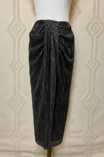 Jupe midi noire plissée brillante glitter Promod – effet drapé chic, taille 36 neuve