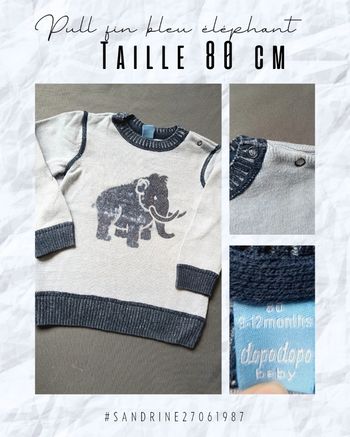Pull fin motif éléphant