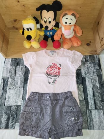 Ensemble d'été alphabet-tee-shirt motif glace et short papillon-12mois