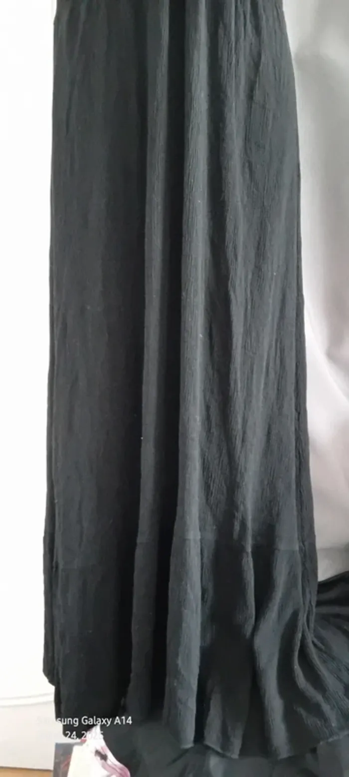 Robe noire très longue effet plissé cache cœur taille smock femme 38/40 made in italy - photo numéro 5