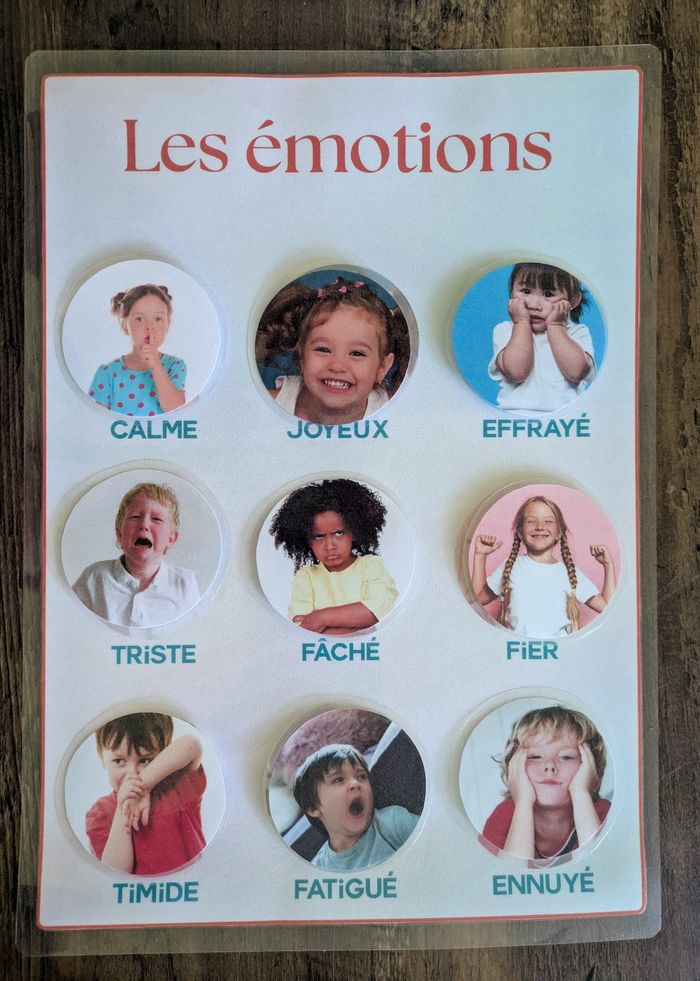 Affiche Montessori A4 plastifiée activité sur  les émotions + panneau " je me sens" - photo numéro 3